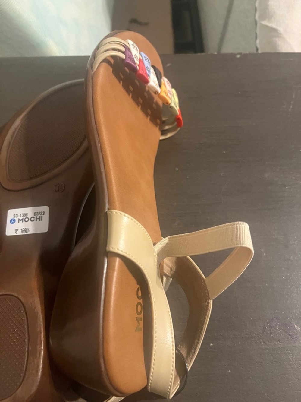 Tan Beaded Floral Accent Sandals - Multicolor Beads